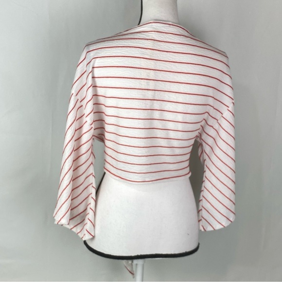 Cotton On Jude Kimono Wrap Around Crop Top Sz L White With Red Stripes - Picture 3 of 9